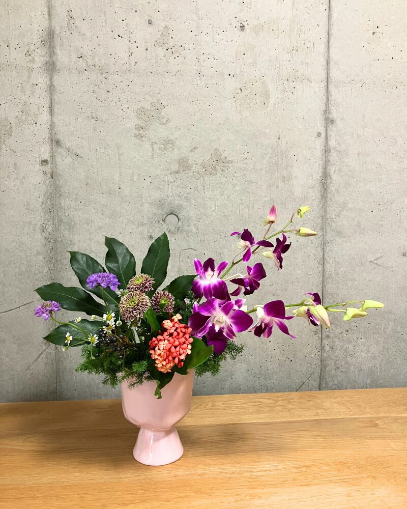 日本総合園芸の花材アレンジメントコースで製作した完成品