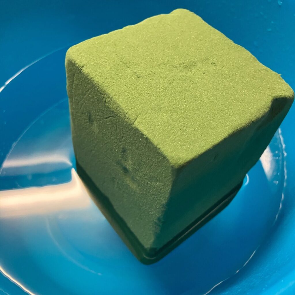 吸水フォームを水をはったバケツに浸す様子