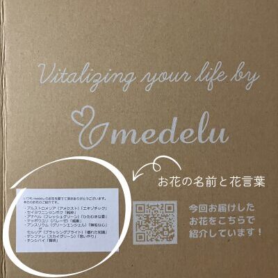 medeluのANYROOMコースのボリュームBasicのお花が届いた箱のお花の名前が入っている場所を示した画像